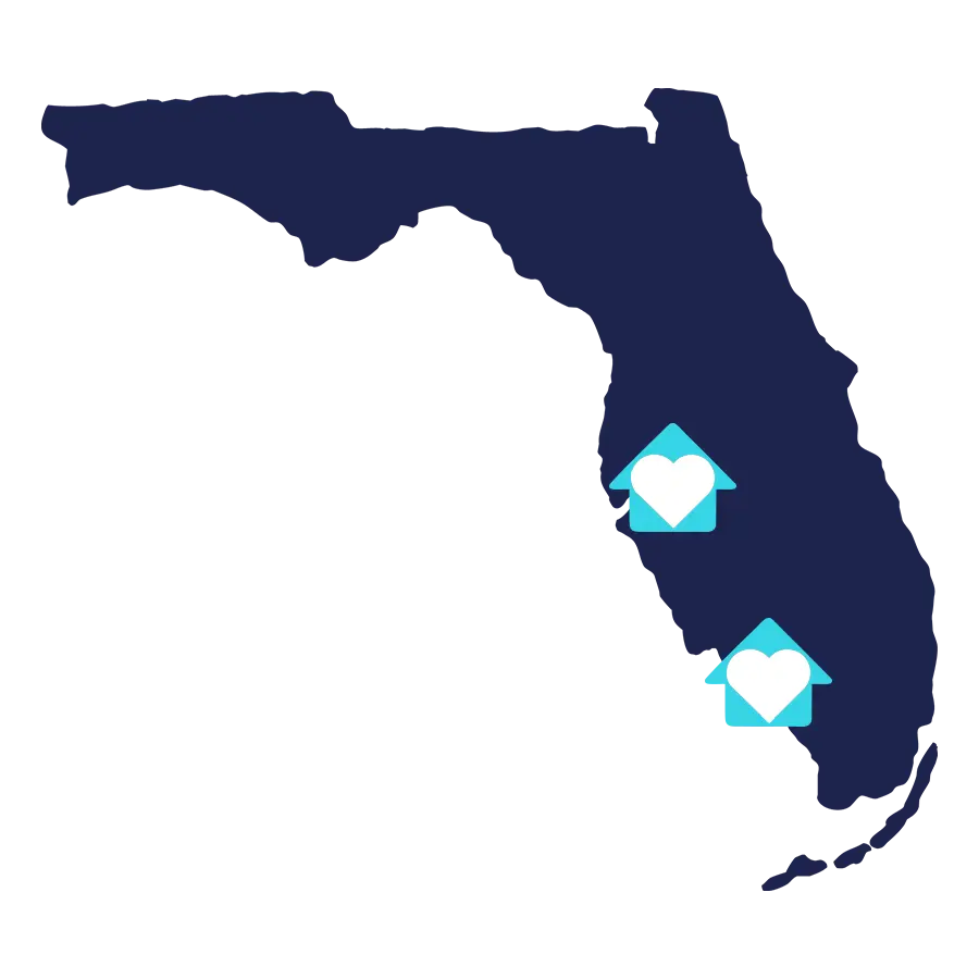 Happy Home Detailing service areas map of Florida with logo icons denoting the areas in Southwest Florida and Tampa that they serve.